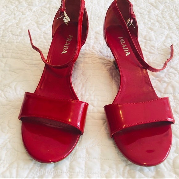 Prada Shoes - Prada vintage red wedge sandals size 7.5 / 38